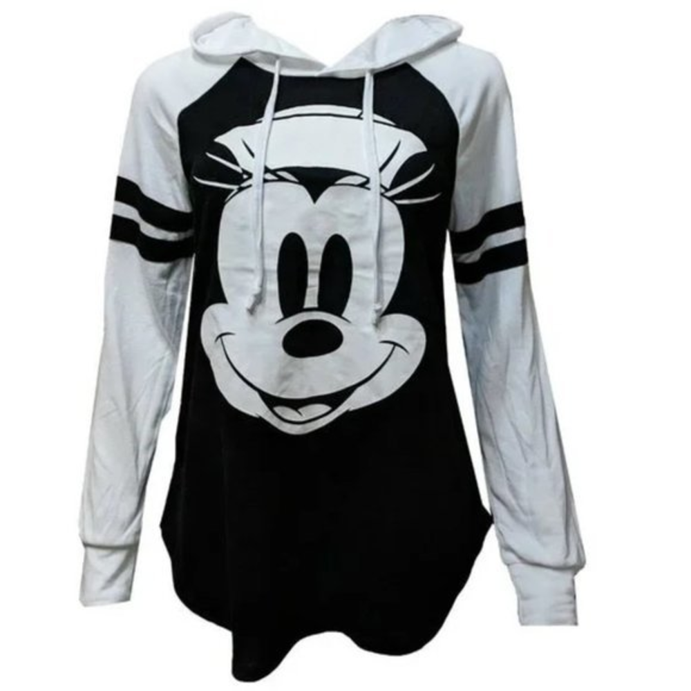Disney‎ Women's Juniors Lightweight Minnie Mouse Hoodie Black & White Sweatshirt